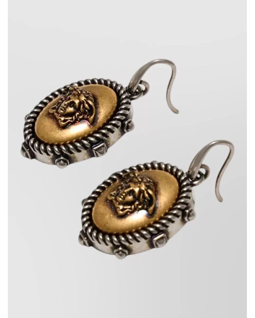 Versace Metallic Two-Tone Metal Medusa Drop Earrings