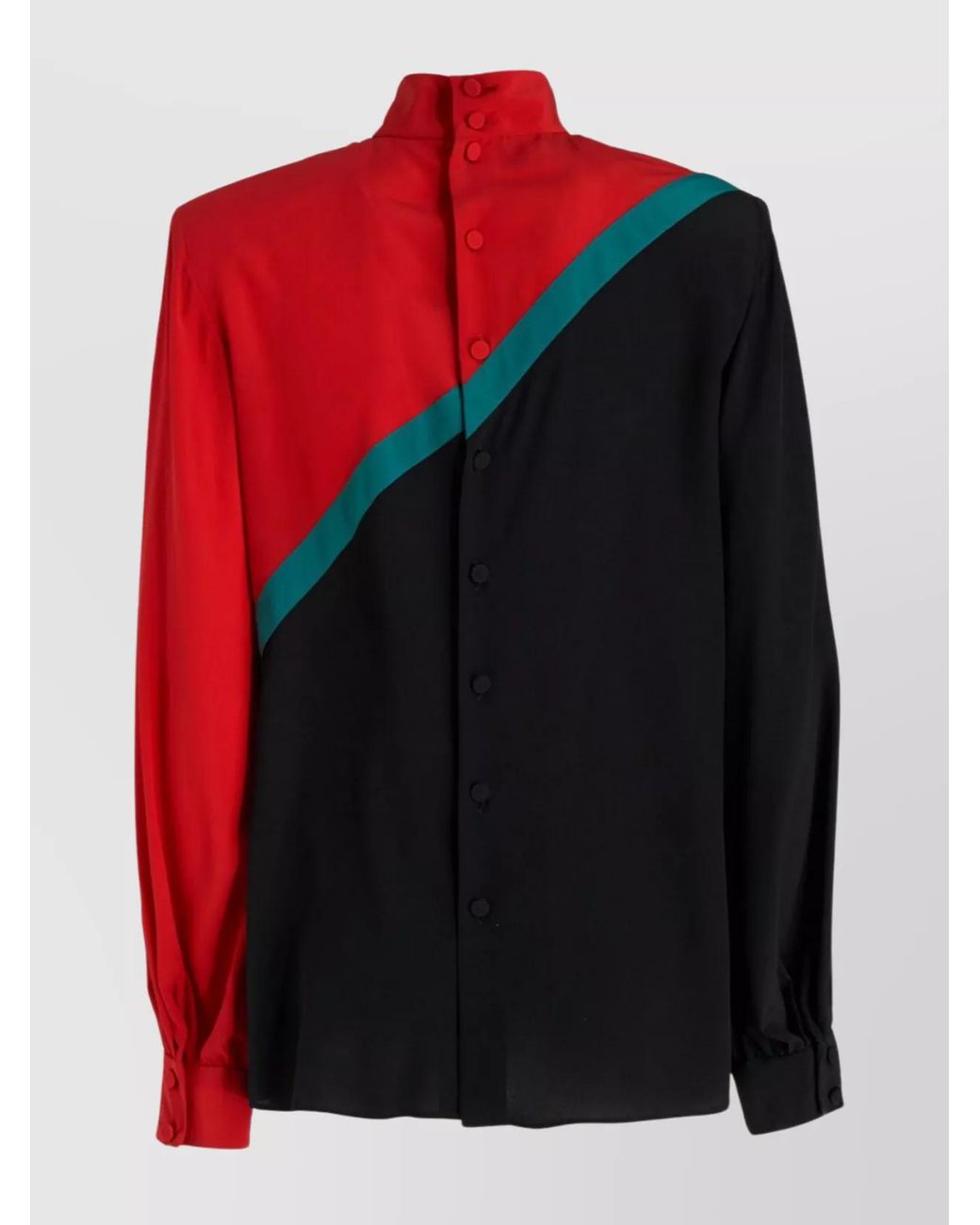 Gucci Red Silk High-Neck Long-Sleeve Blouse
