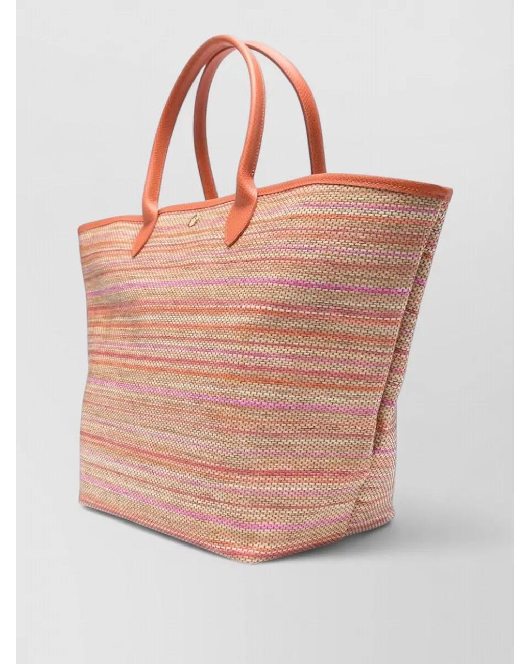 Longchamp Orange Raffia-Effect Canvas Tote Bag