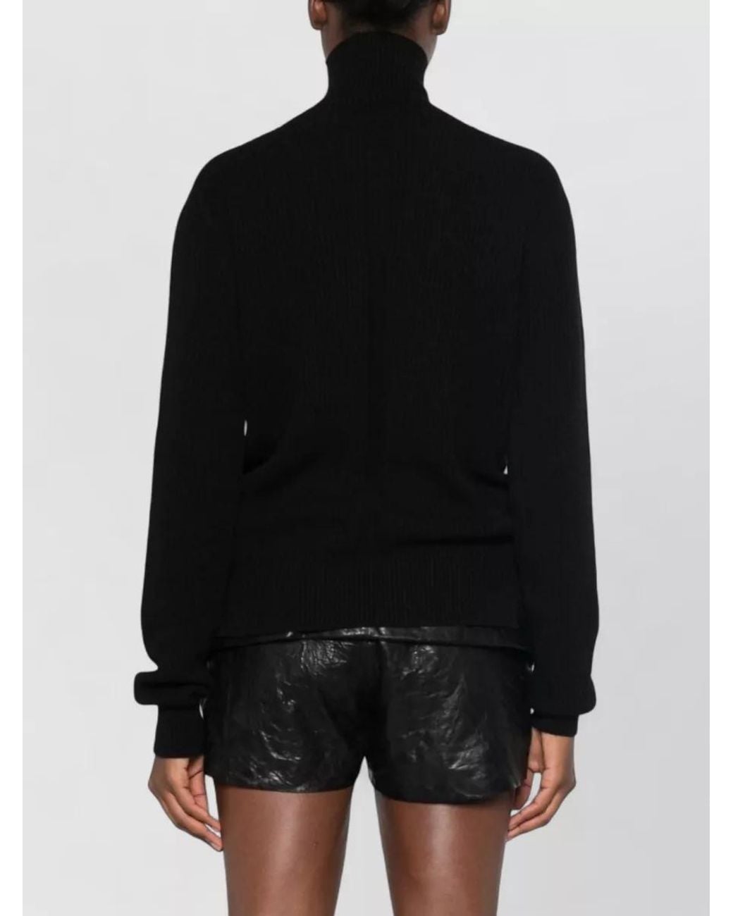 Rick Owens Black Wool Ribbed Turtleneck Sweater