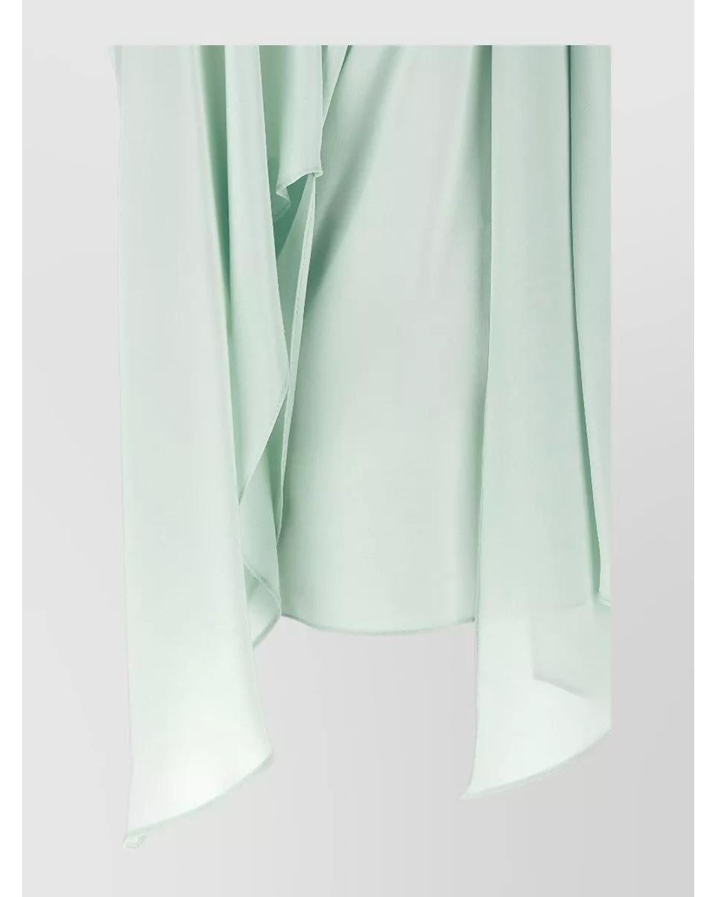 Stella McCartney Green Silk Lavallière Collar Draped Wide Sleeve Blouse
