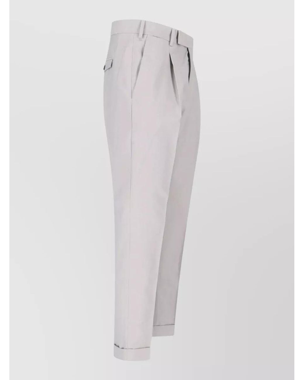 PT Torino White Straight Trousers Pleated Front Cuffed Hem for men