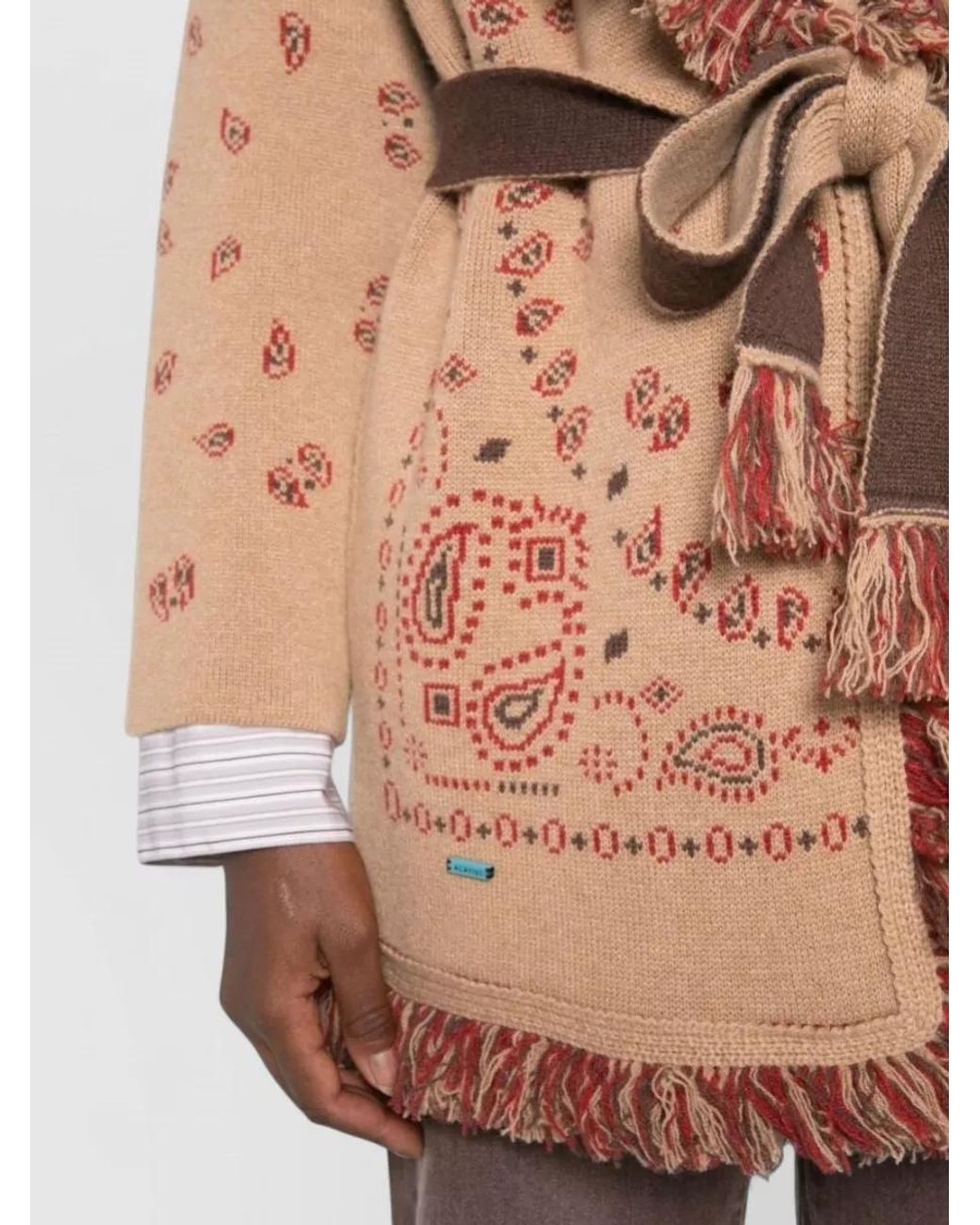 Alanui Brown Cashmere Jacquard Belted Cardigan