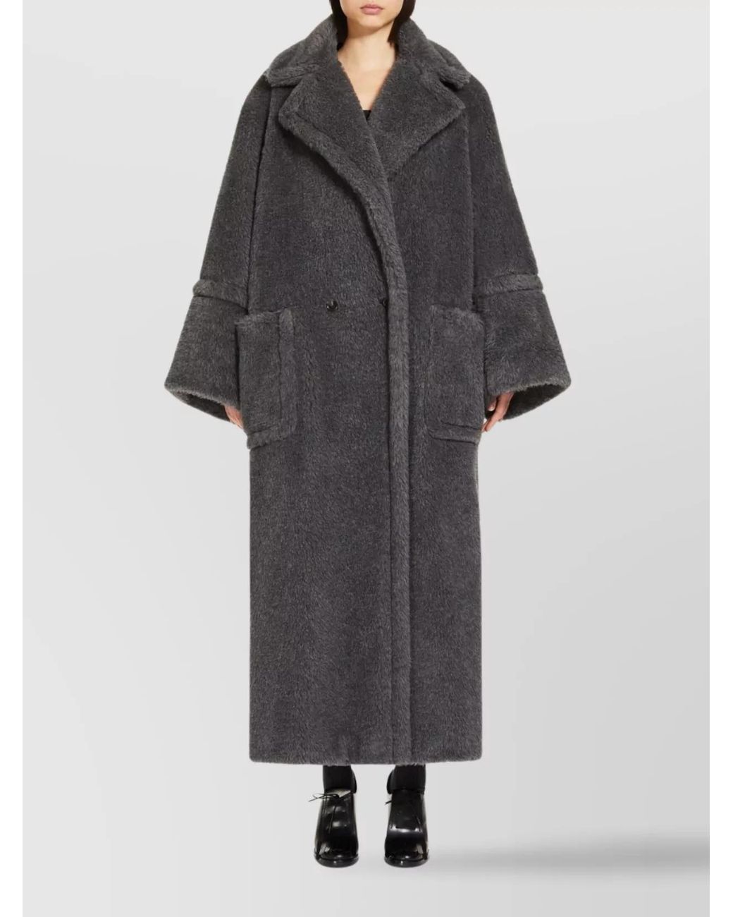 Max Mara Black Silk Teddy Oversized Double-Breasted Coat