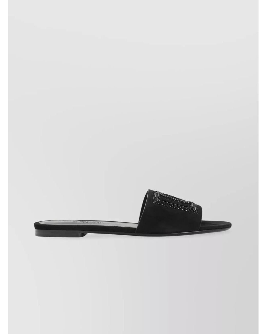 Dolce & Gabbana Black Crystal-Embellished Leather Slides