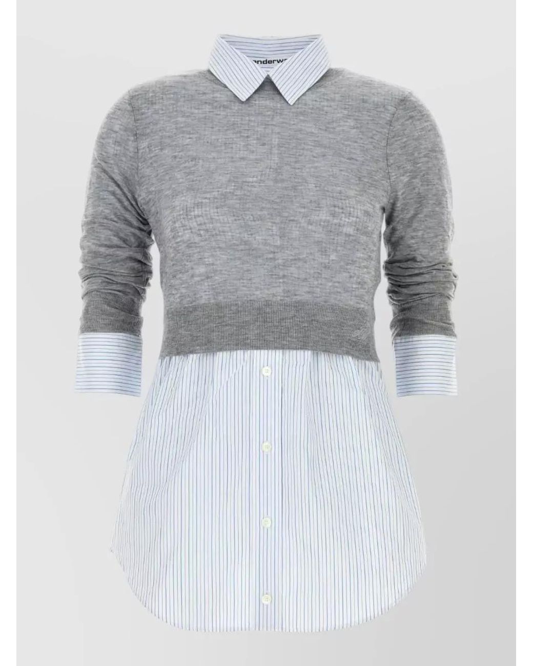 Alexander Wang Gray Wool Sheer Panel Knitted Shirt