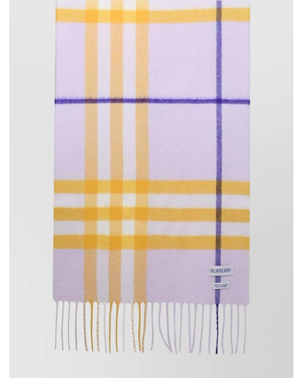 Burberry Purple Checked Fringed Cashmere Scarf