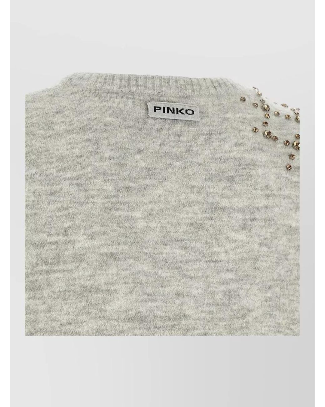 Pinko Multicolor Alpaca-Wool Rhinestone Cropped Crewneck Sweater