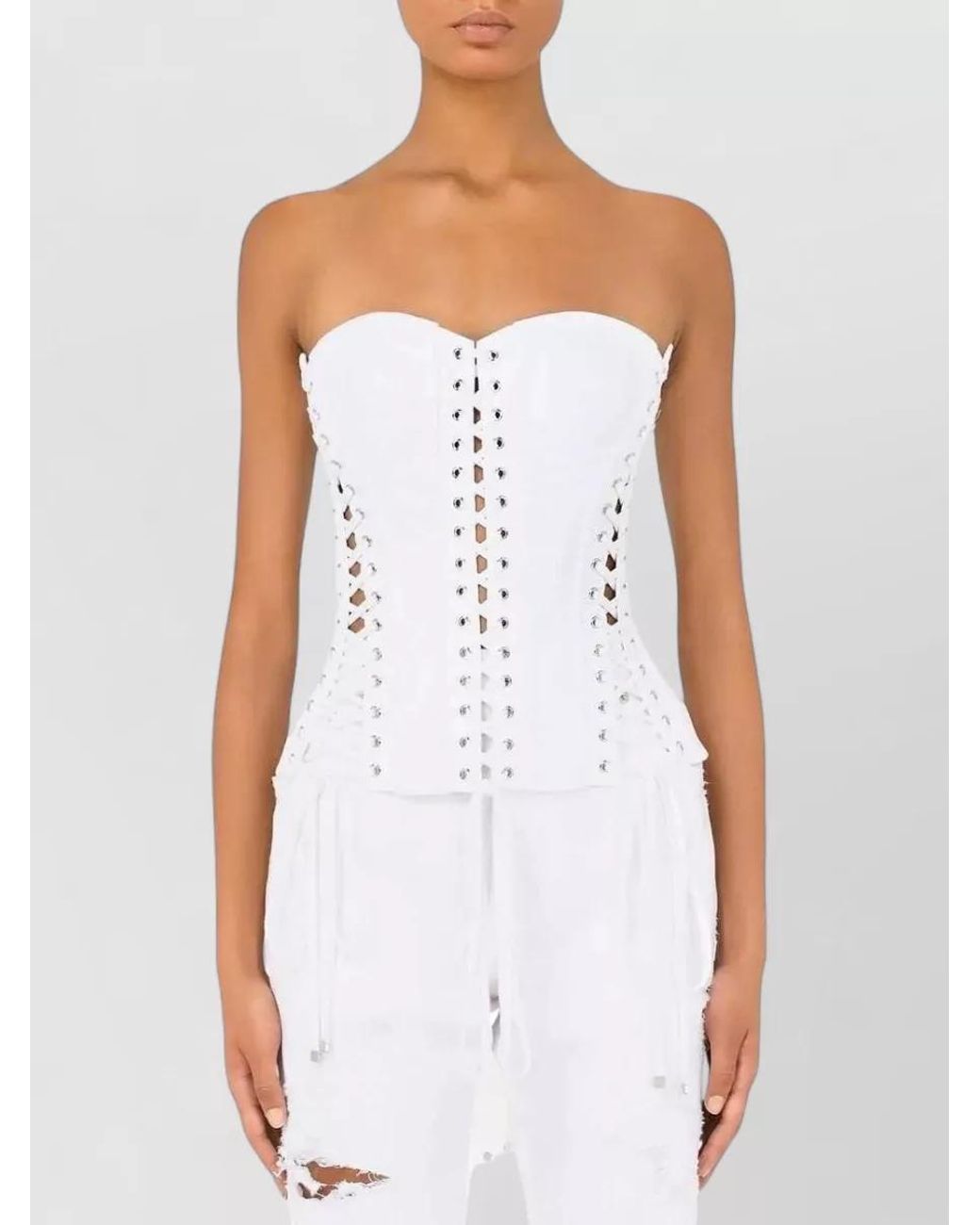 Dolce & Gabbana White Paneled Sleeveless Bustier Top