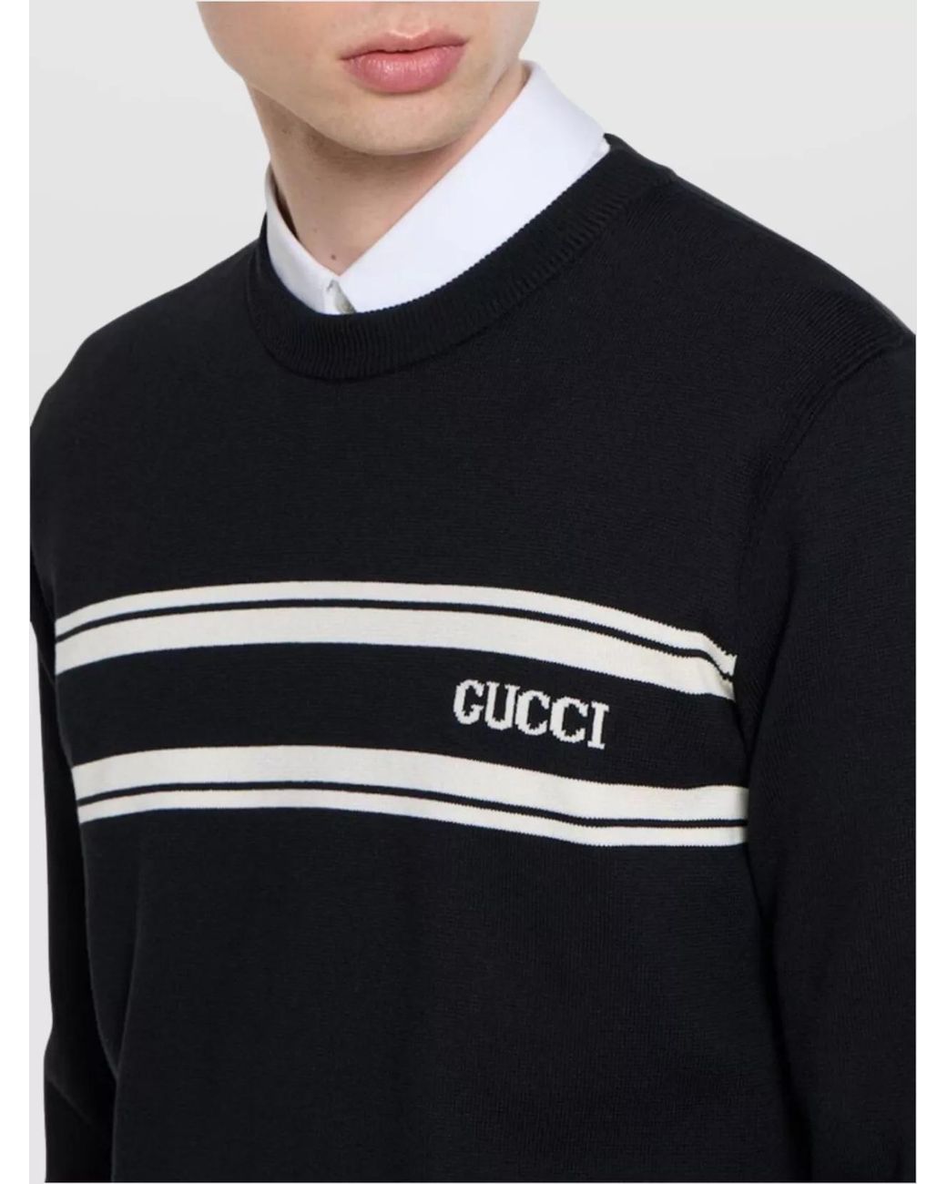 Gucci Black Silk Blend Logo Crewneck Sweater for men