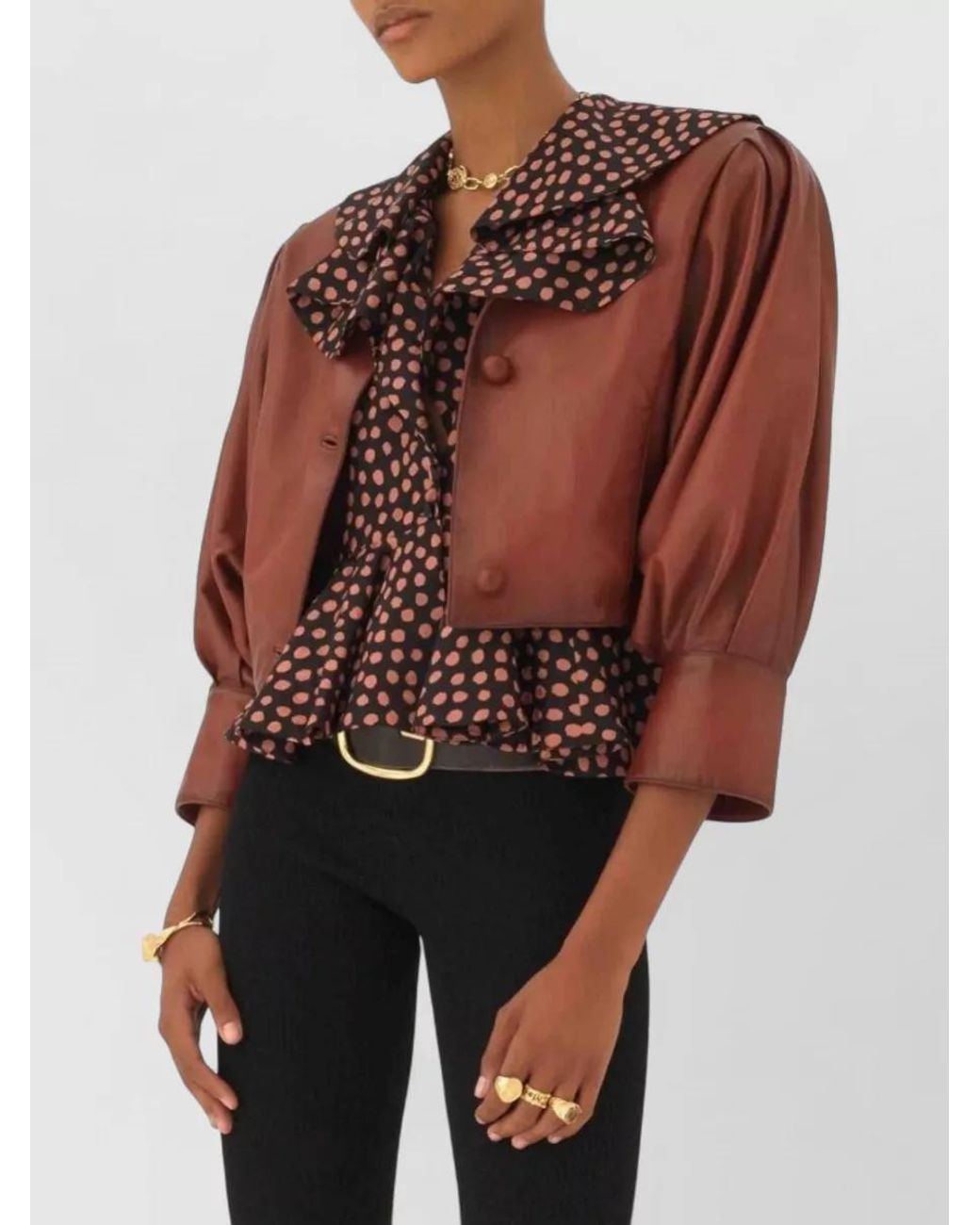 Chloé Red Lamb Leather Cropped Collarless Jacket