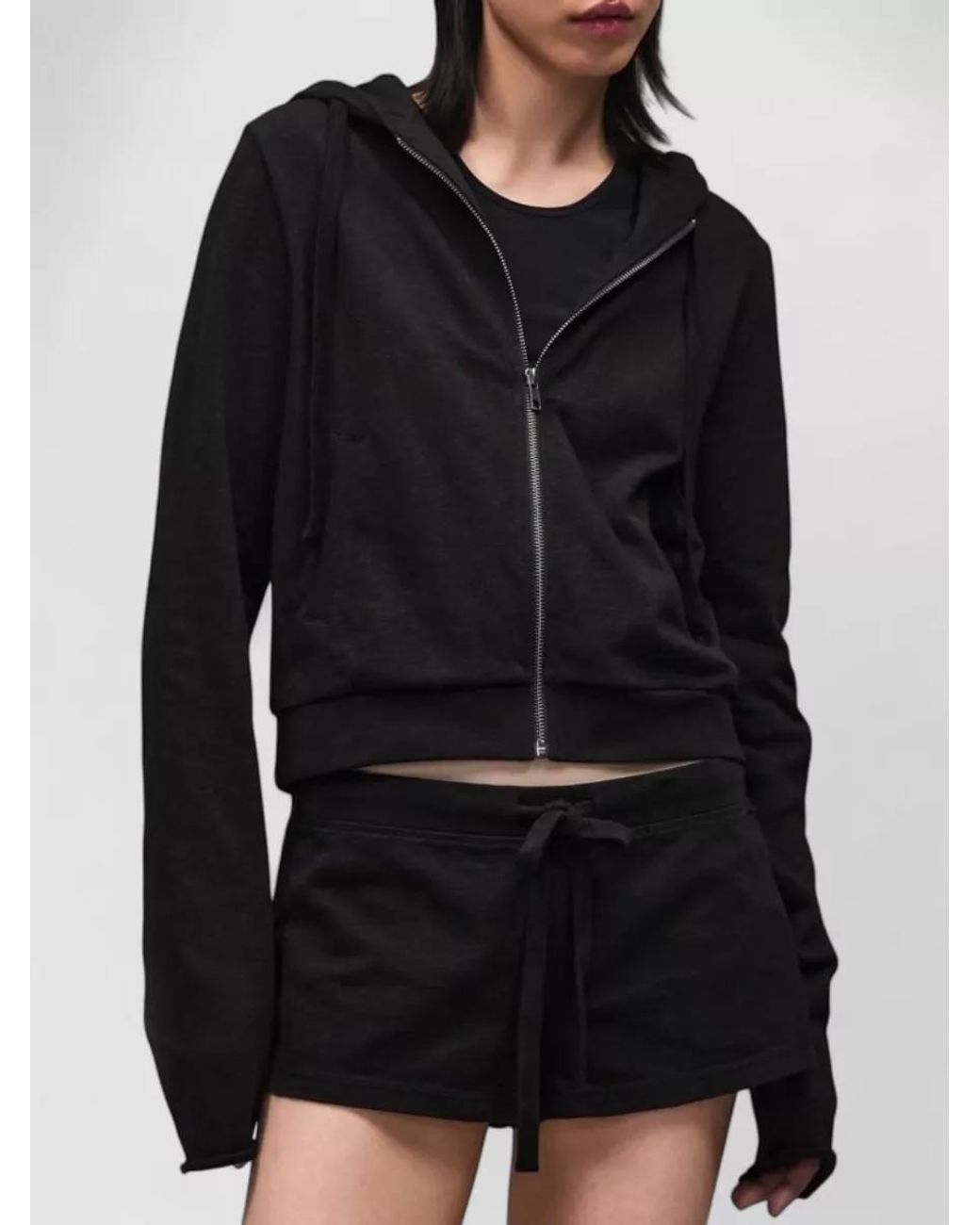 Entire studios Black Cotton Cropped Zip-Up Hoodie
