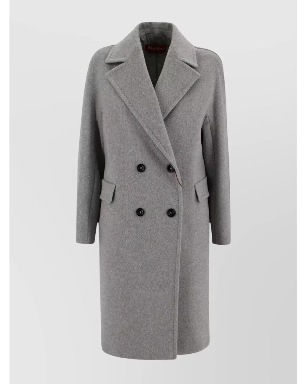 Max Mara Gray Cashmere Alpaca Virgin Wool Double-Breasted Belted Midi Coat