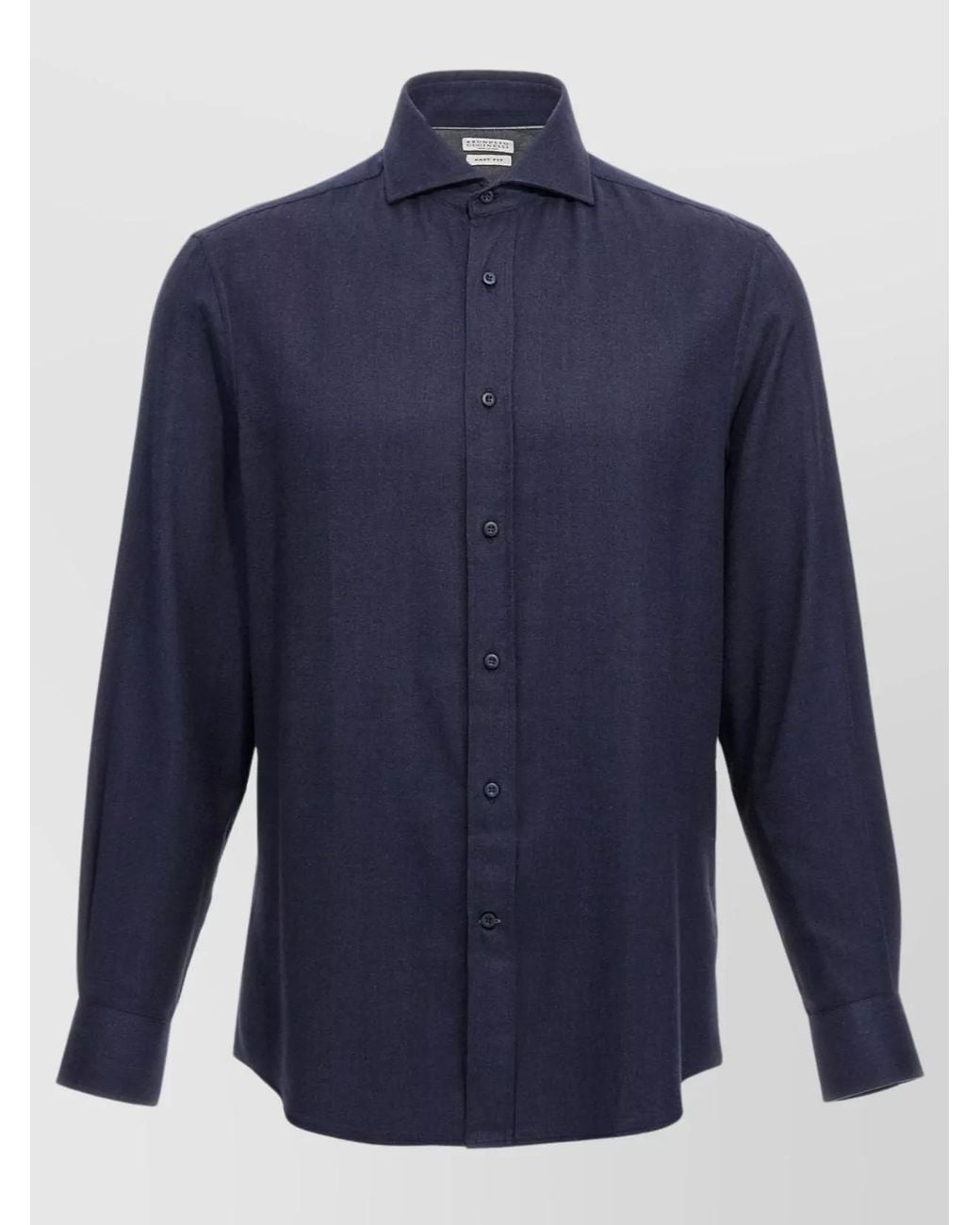Brunello Cucinelli Blue Cotton Blend Herringbone Shirt for men