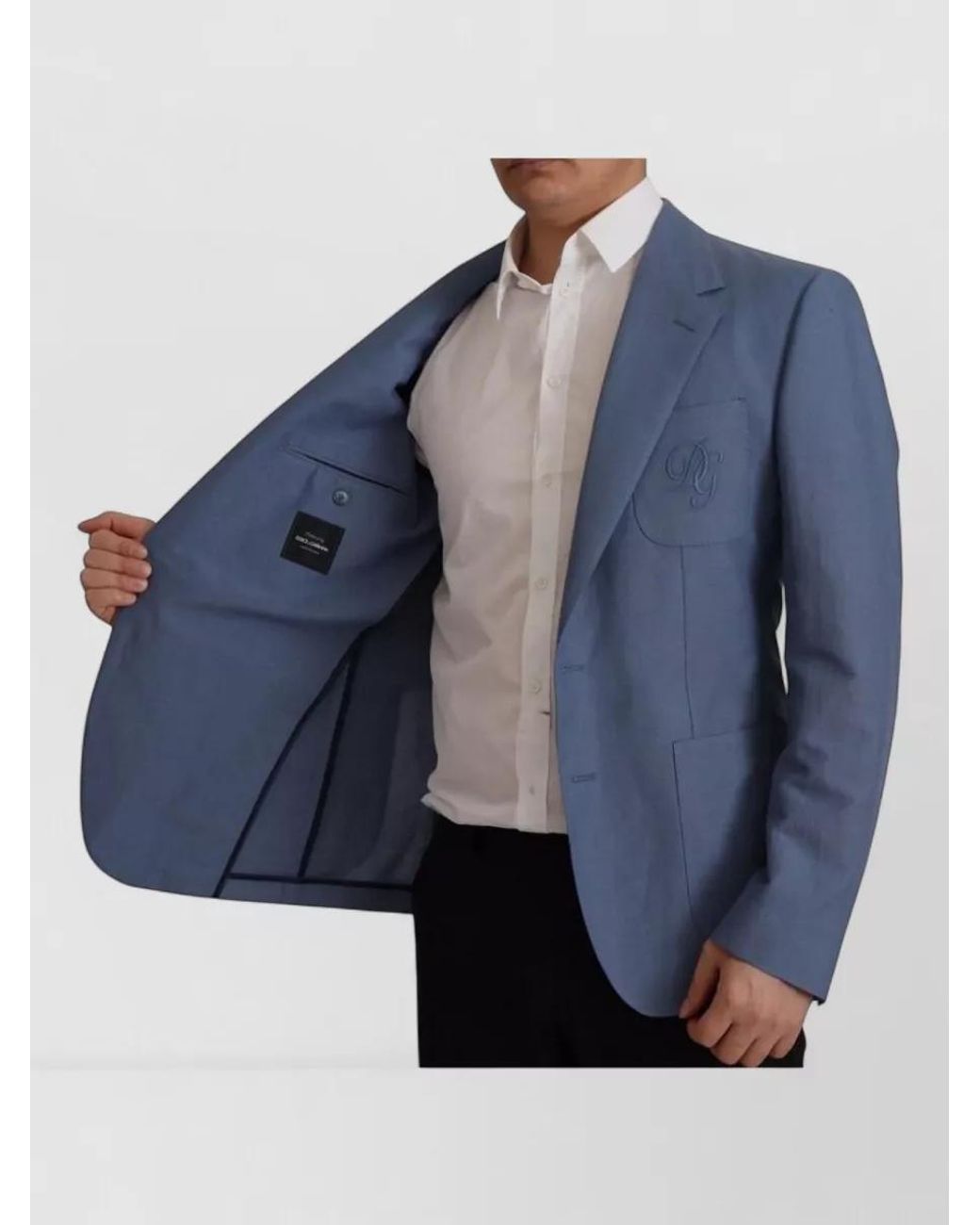 Dolce & Gabbana Blue Linen Single Breasted Blazer for men