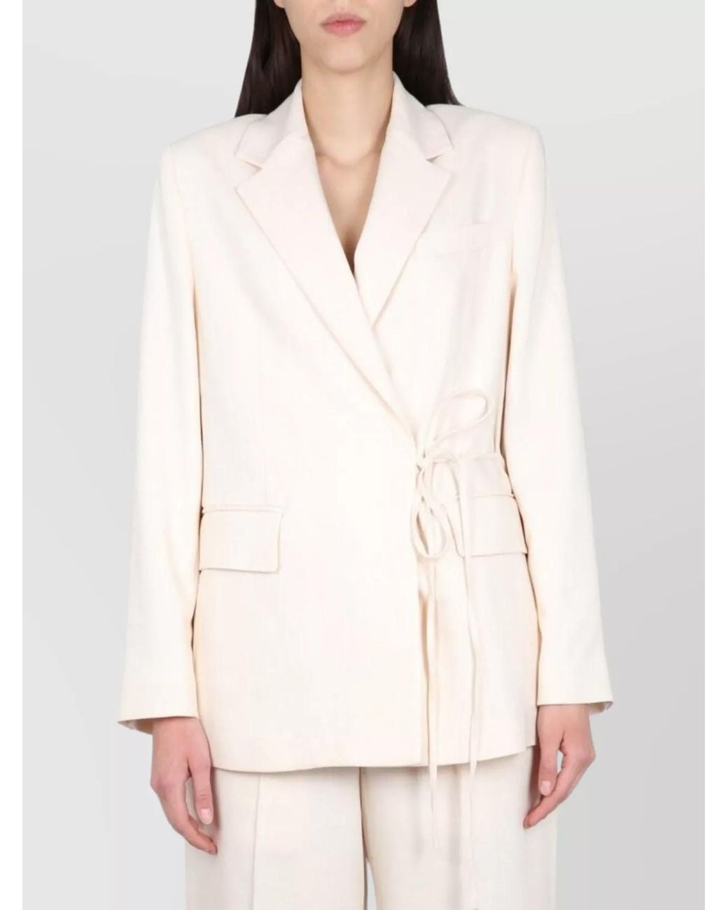 MSGM White Viscose Drawstring Blazer