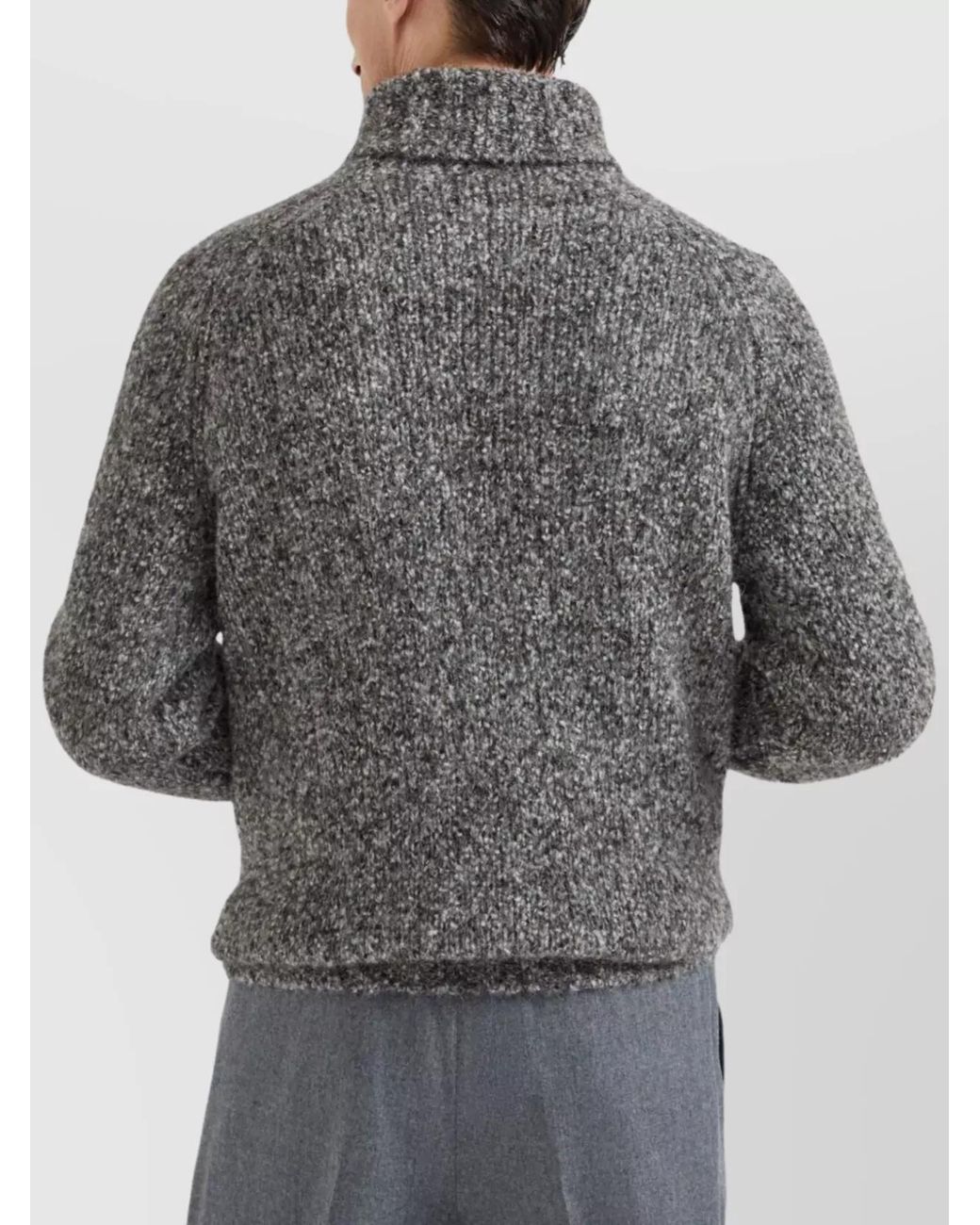 Brunello Cucinelli Gray Cashmere Wool Buttoned Turtleneck Sweater for men