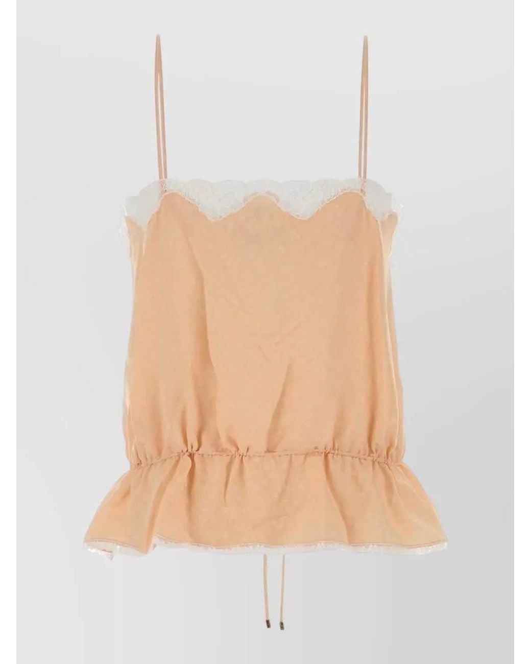 Chloé White Silk Jacquard Lace-Trim V-Neck Camisole