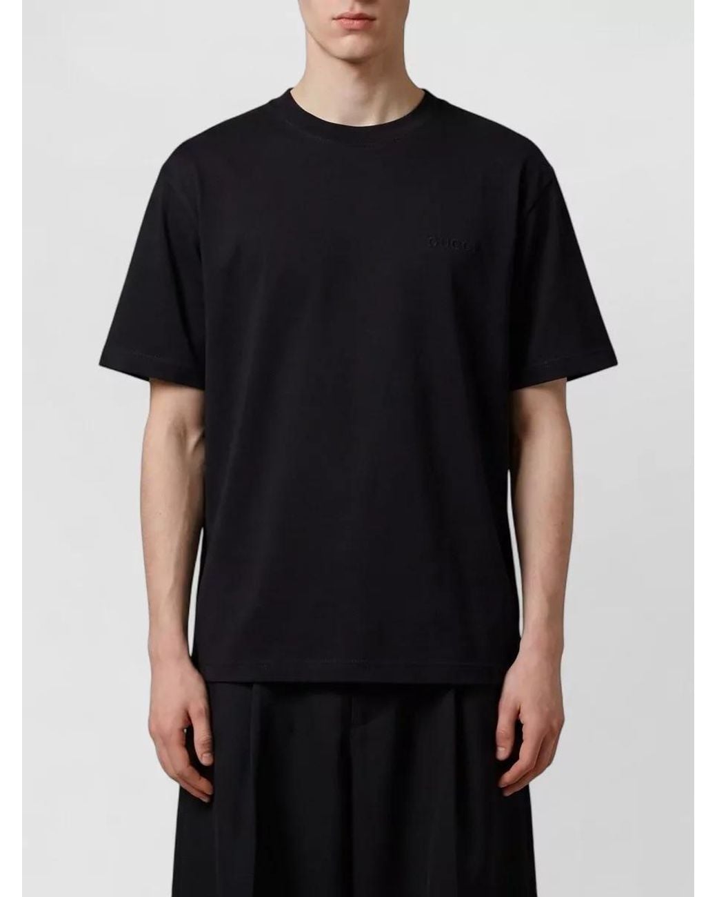 Gucci Black Cotton Ribbed Crew Neck Short Sleeve T-Shirt for men