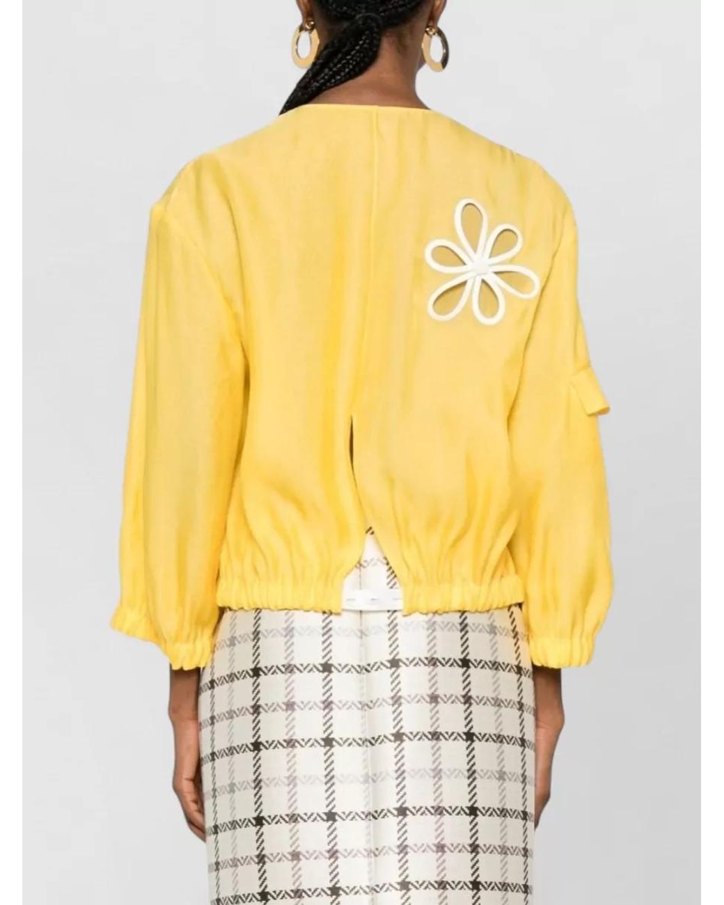 Fendi Yellow Silk Floral-Embroidered Blouson Jacket