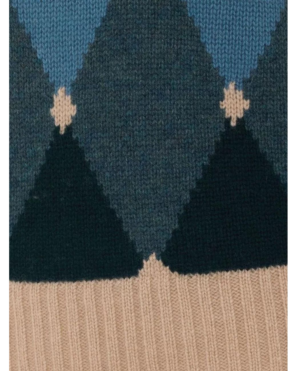 Ballantyne Blue Cashmere Argyle Crewneck Long-Sleeve Jumper