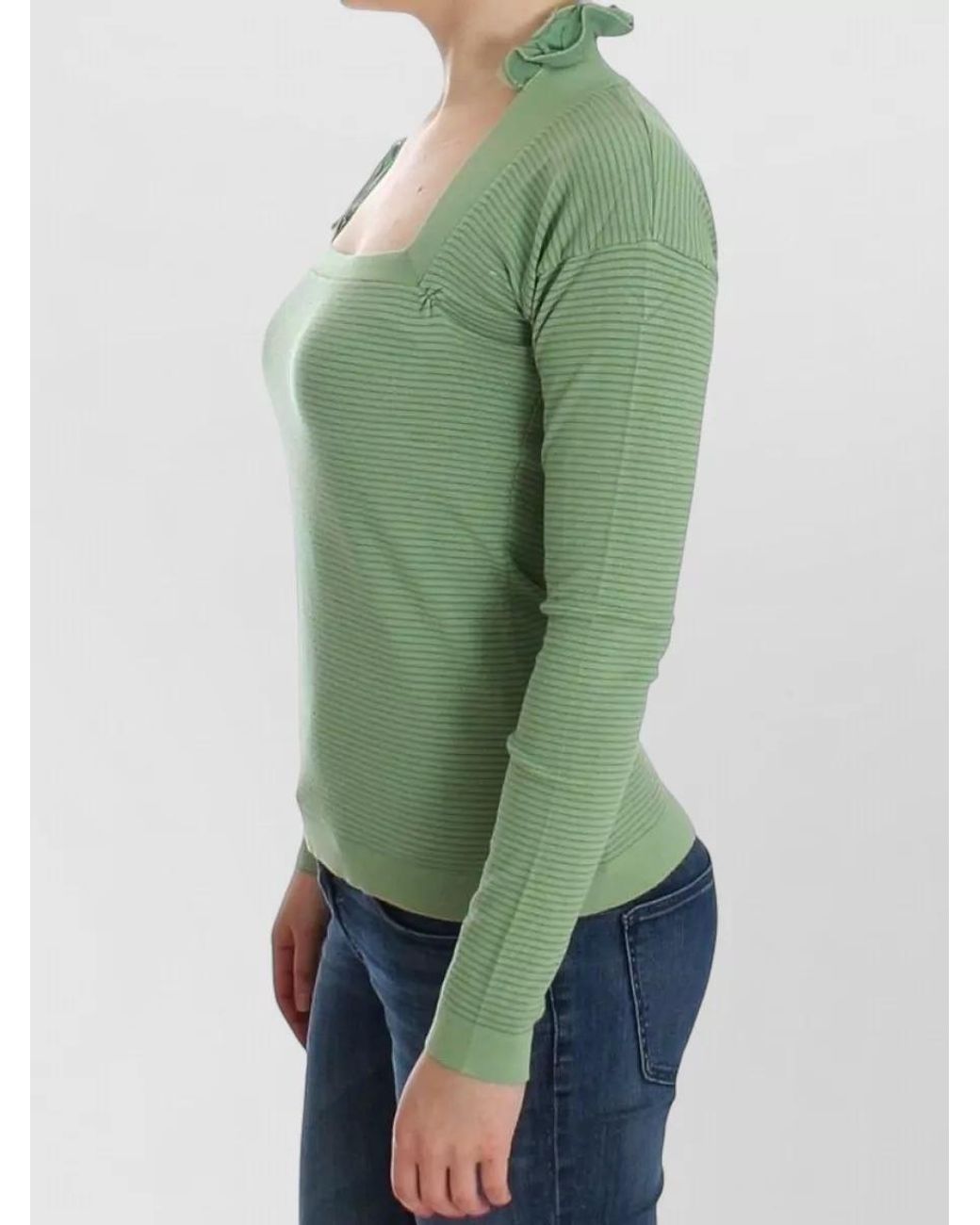 Ermanno Scervino Green Striped Long-Sleeve Sweater