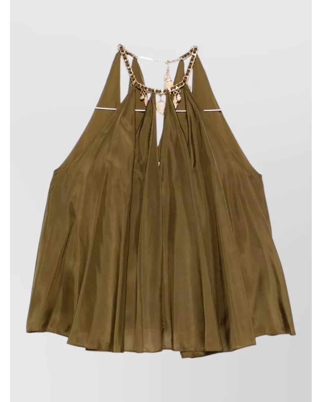 Zimmermann Green Silk Pleated Halterneck Sleeveless Blouse