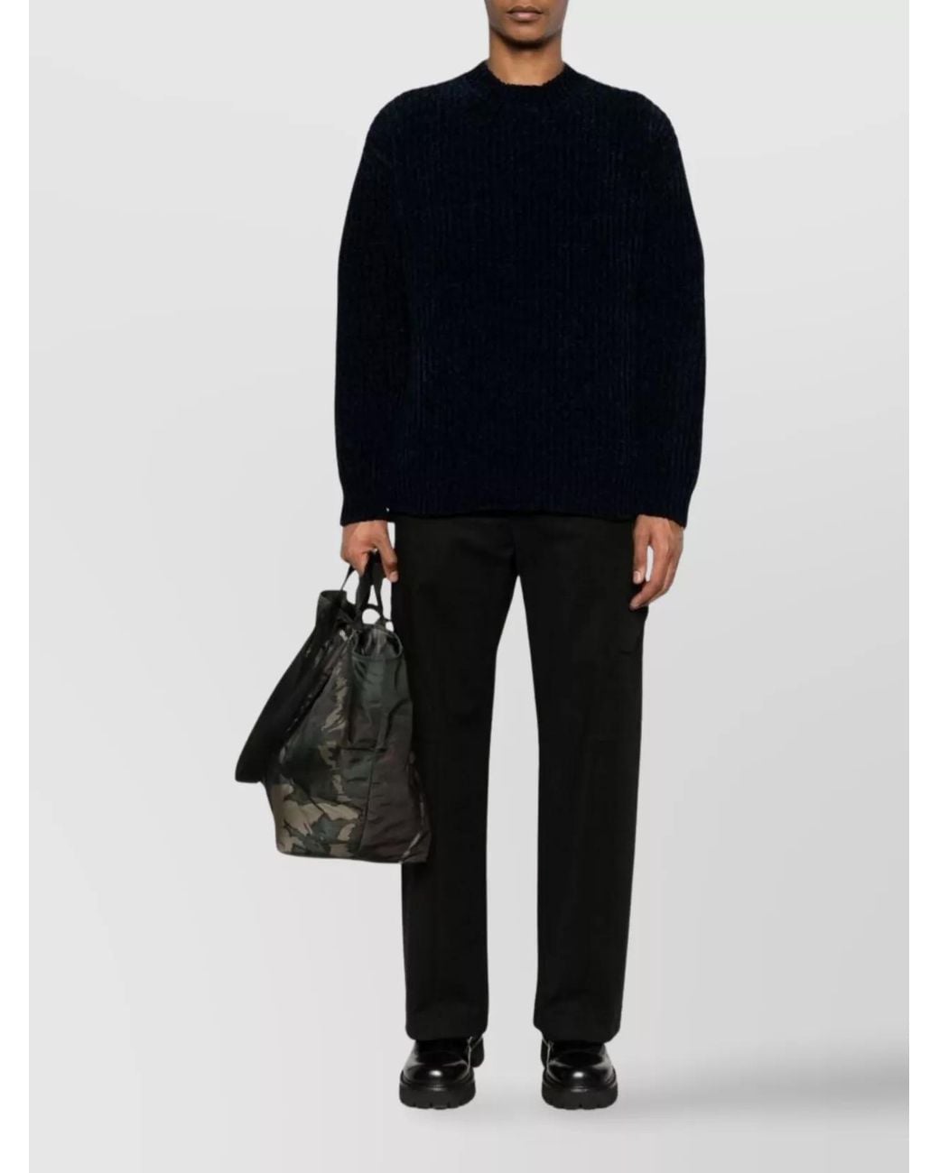 Junya Watanabe Blue Ribbed Knit Crew Neck Jumper for men