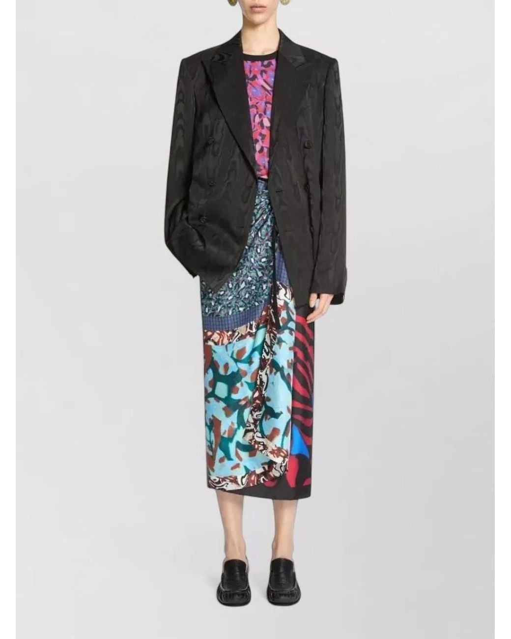 Dries Van Noten Black Double-Breasted Moiré Blazer