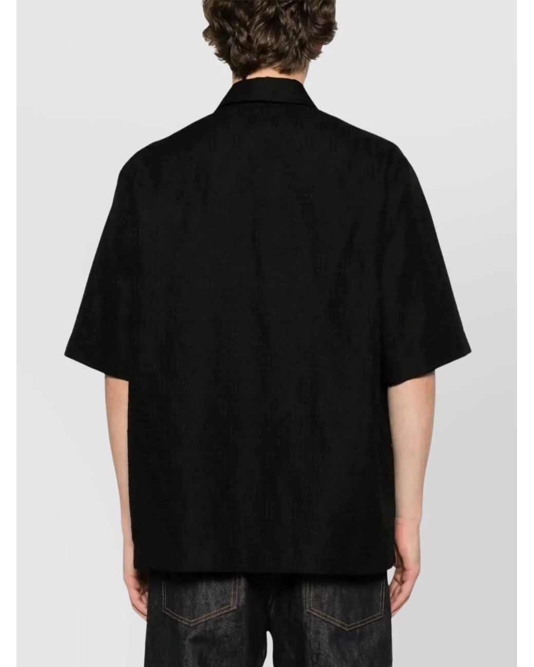 Fendi Black Linen Blend Ff Jacquard Oversized Short-Sleeve Shirt for men