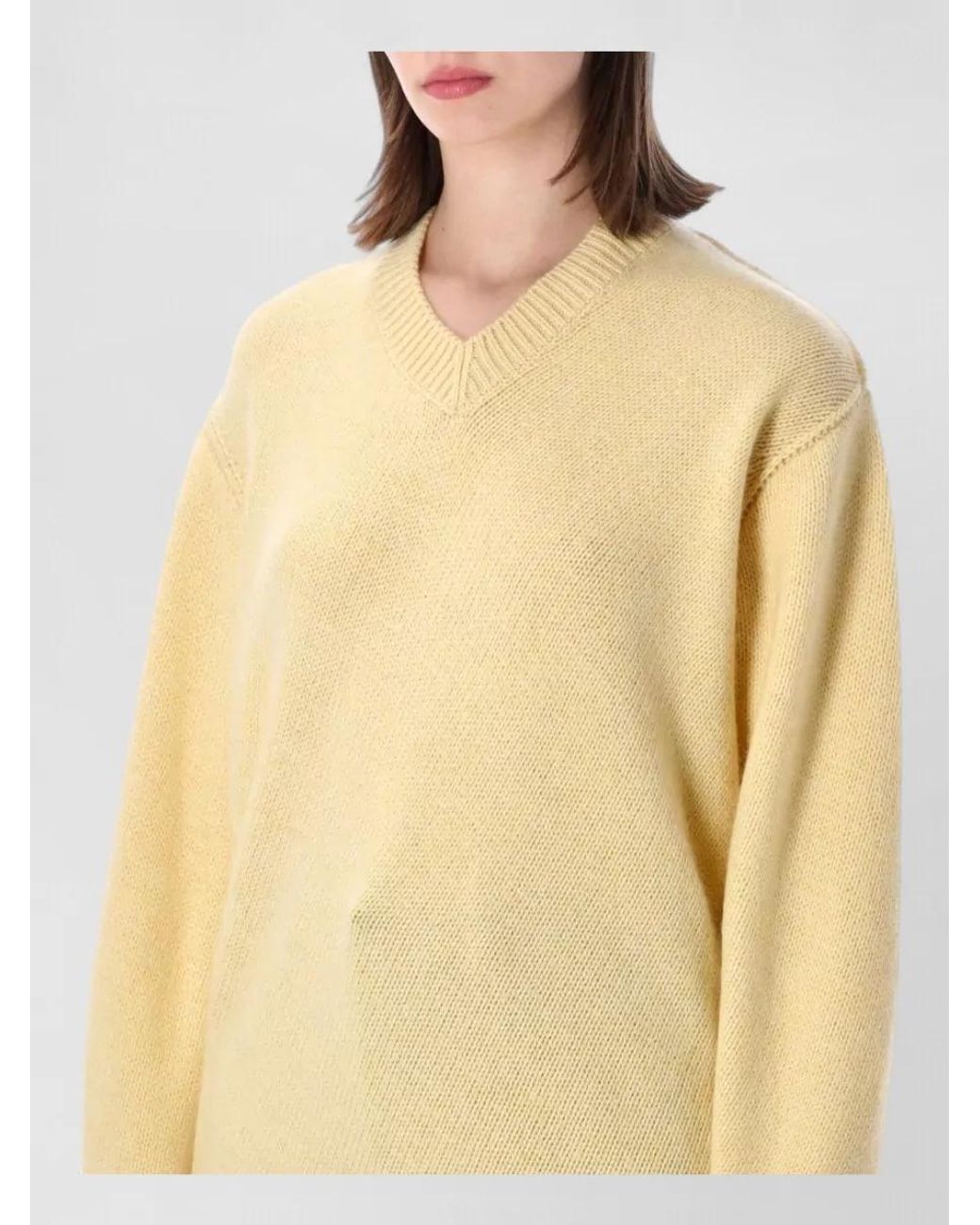 Bottega Veneta Natural Cashmere Diagonal-Knit Oversized V-Neck Sweater