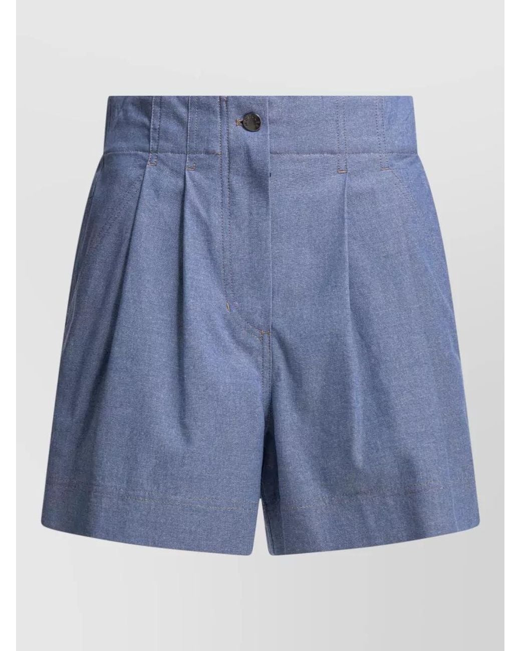 Moncler Blue Cotton Pleated Wide-Leg Tailored Shorts