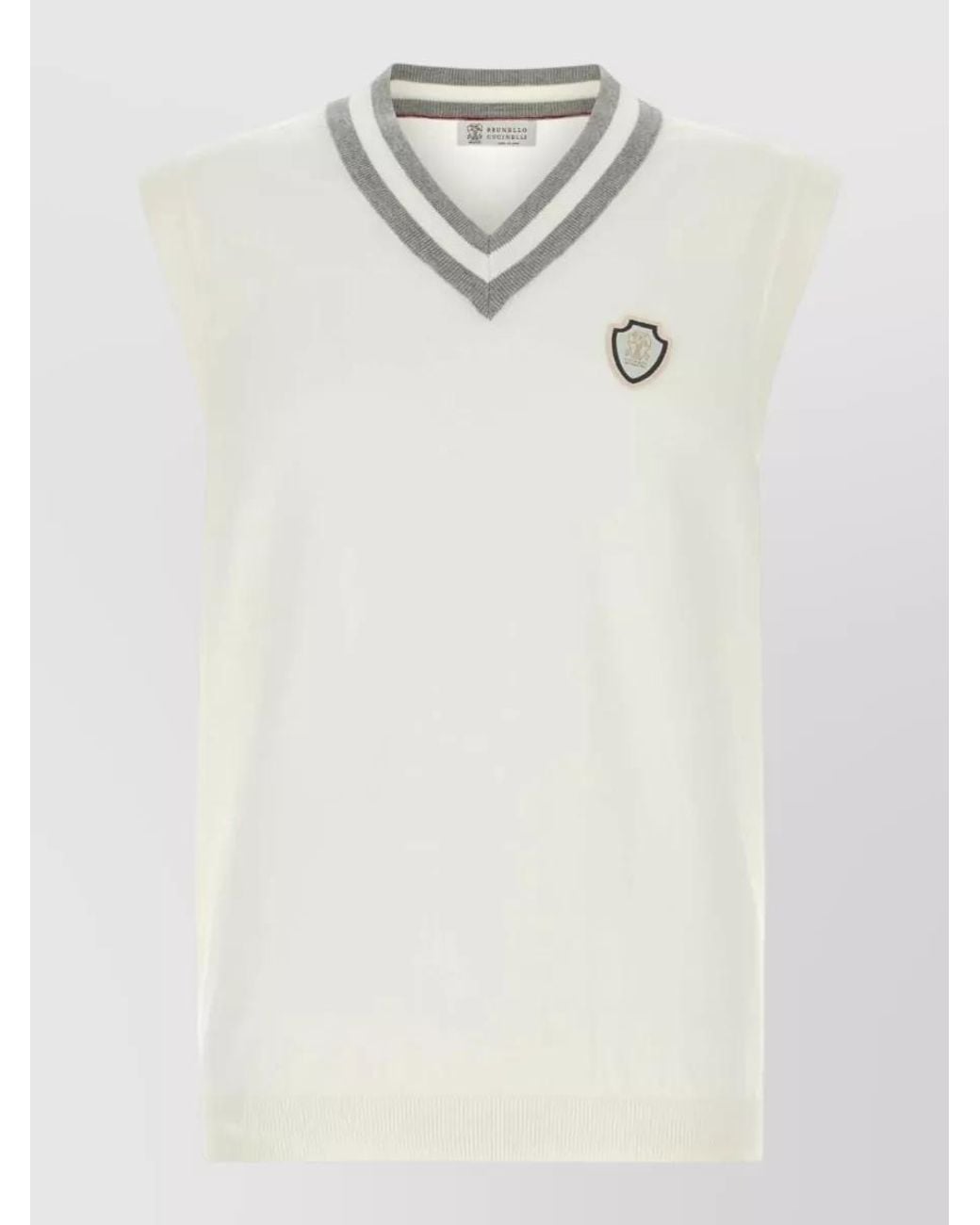 Brunello Cucinelli White Cotton V-Neck Sleeveless Top for men