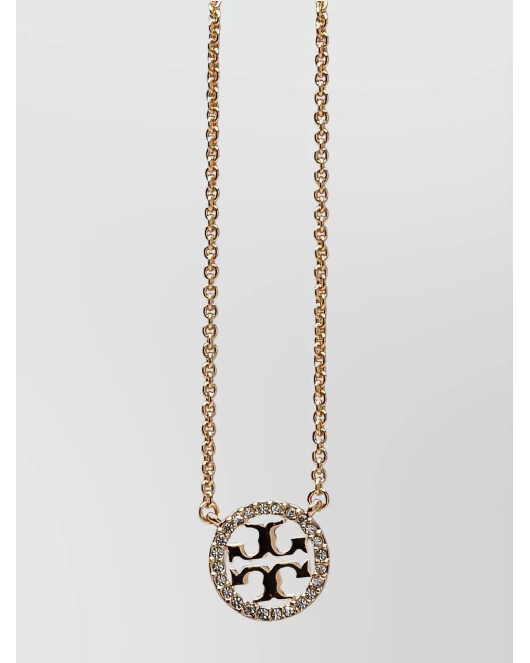 Tory Burch White Crystal-Embellished Pendant Necklace