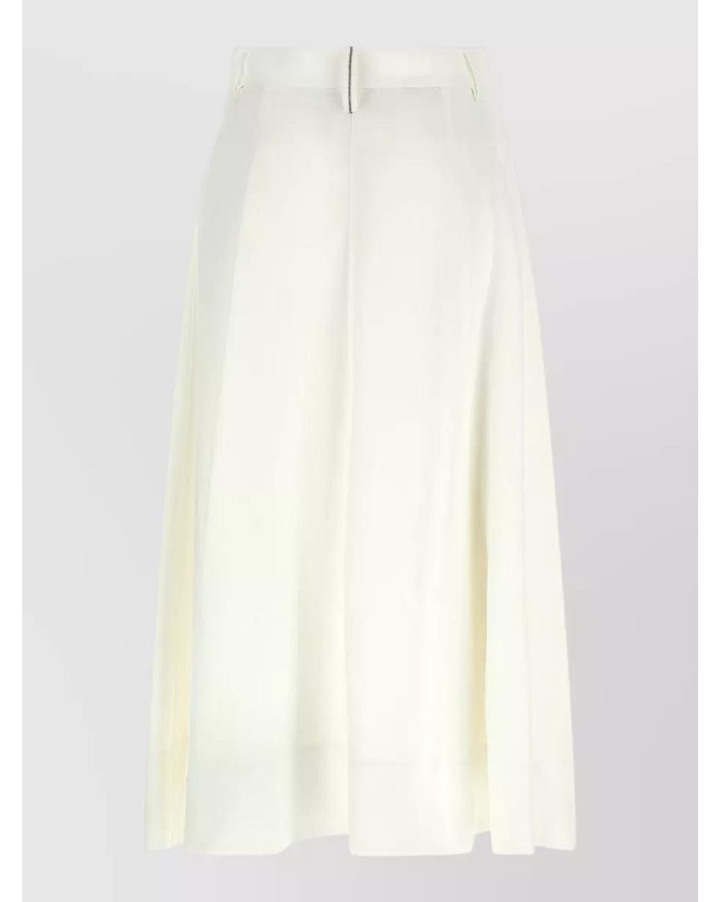 Brunello Cucinelli White Viscose Linen Pleated Flared Midi Skirt