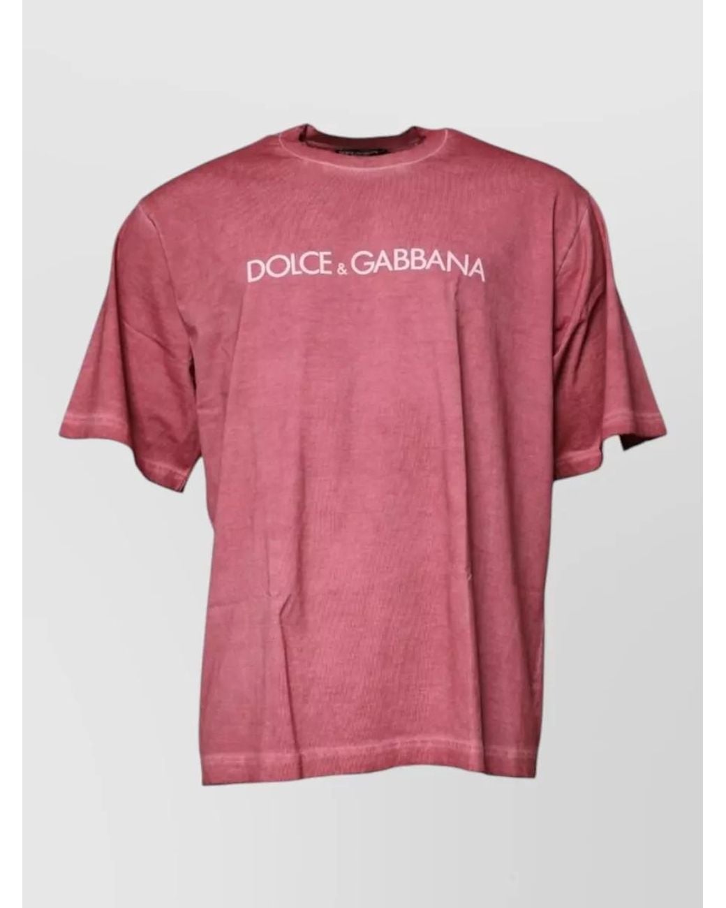 Dolce & Gabbana Pink Logo Print Cotton Crew Neck T-Shirt for men