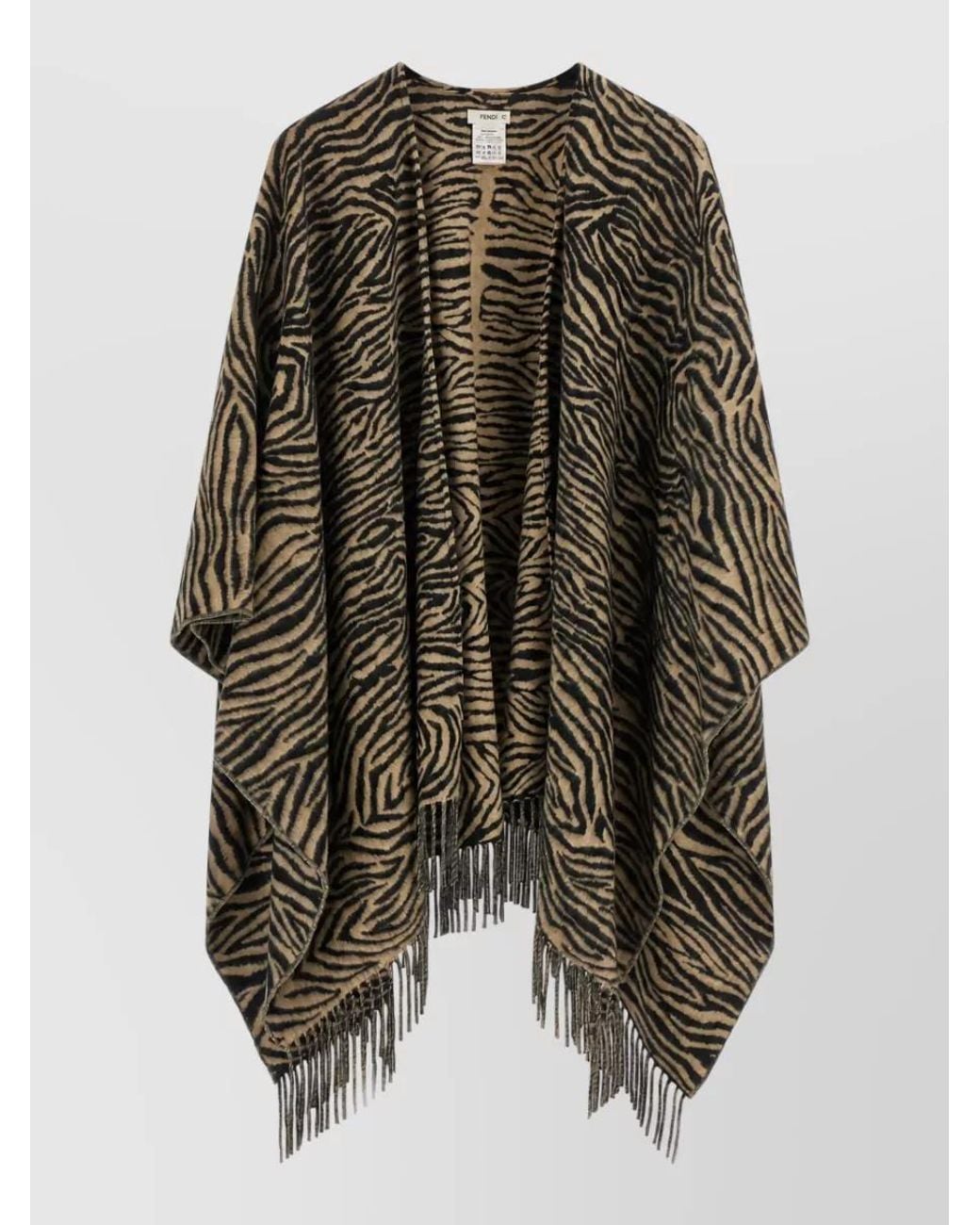 Fendi Multicolor Wool Tiger-Print Fringed Poncho