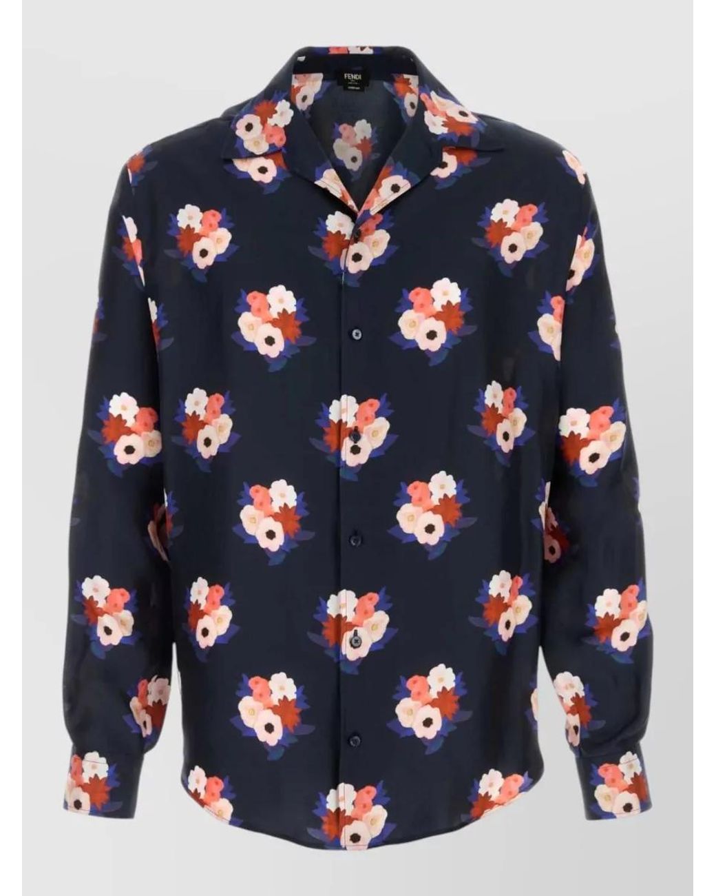 Fendi Blue Silk Printed Shirt for men