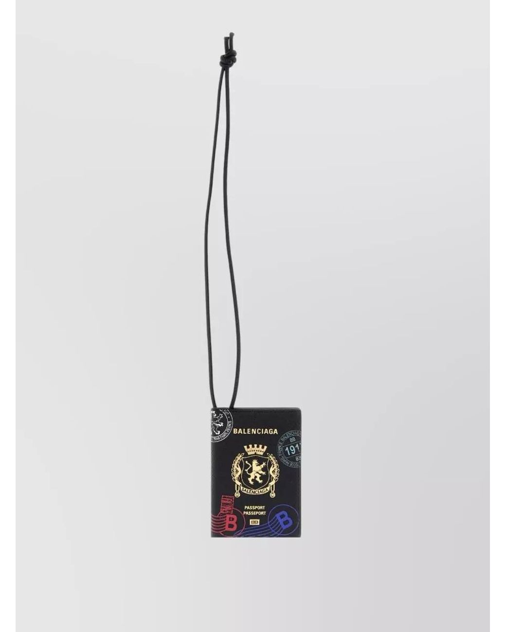Balenciaga White Leather Passport Card Holder Keyring for men
