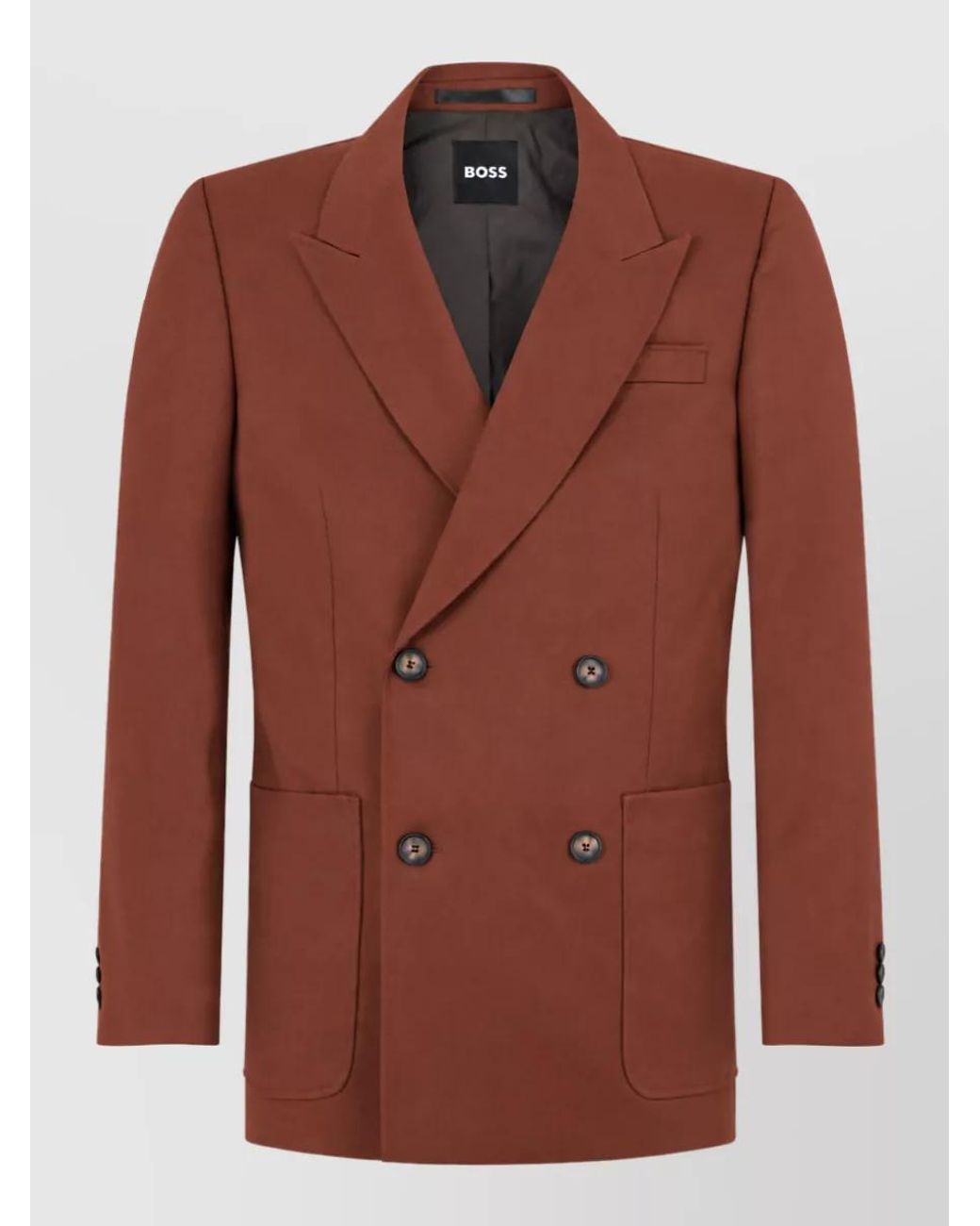 Boss Brown Virgin Wool Double-Breasted Jacket for men