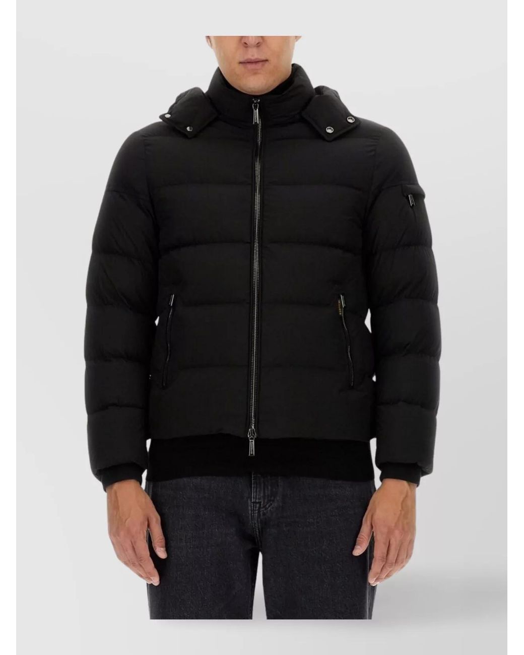 Moorer Black Wool Cashmere Quilted Hooded Bomber Jacket for men
