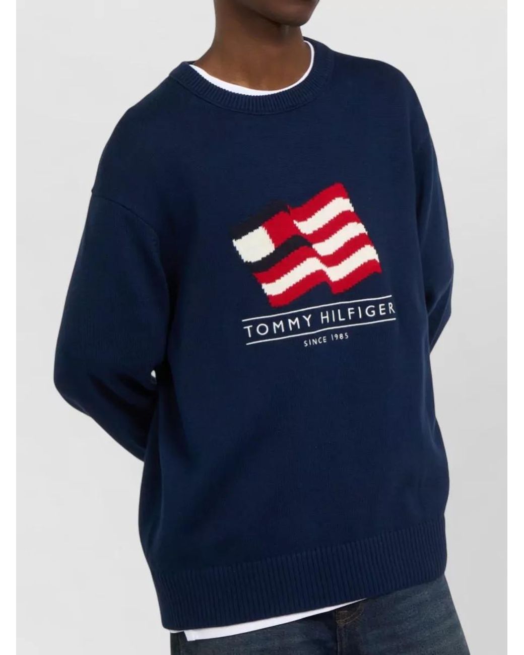 Tommy Hilfiger Blue Cotton Crew-Neck Jumper for men