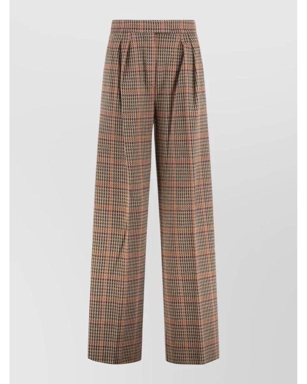 Max Mara Brown Prince Of Wales High-Rise Wide-Leg Trousers