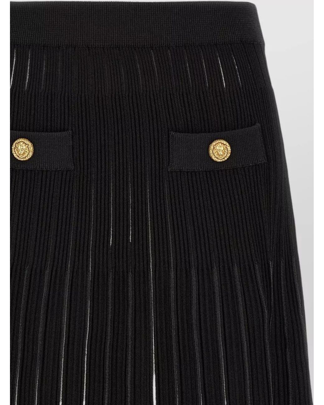Balmain Black Ribbed Pleated Mini Skirt