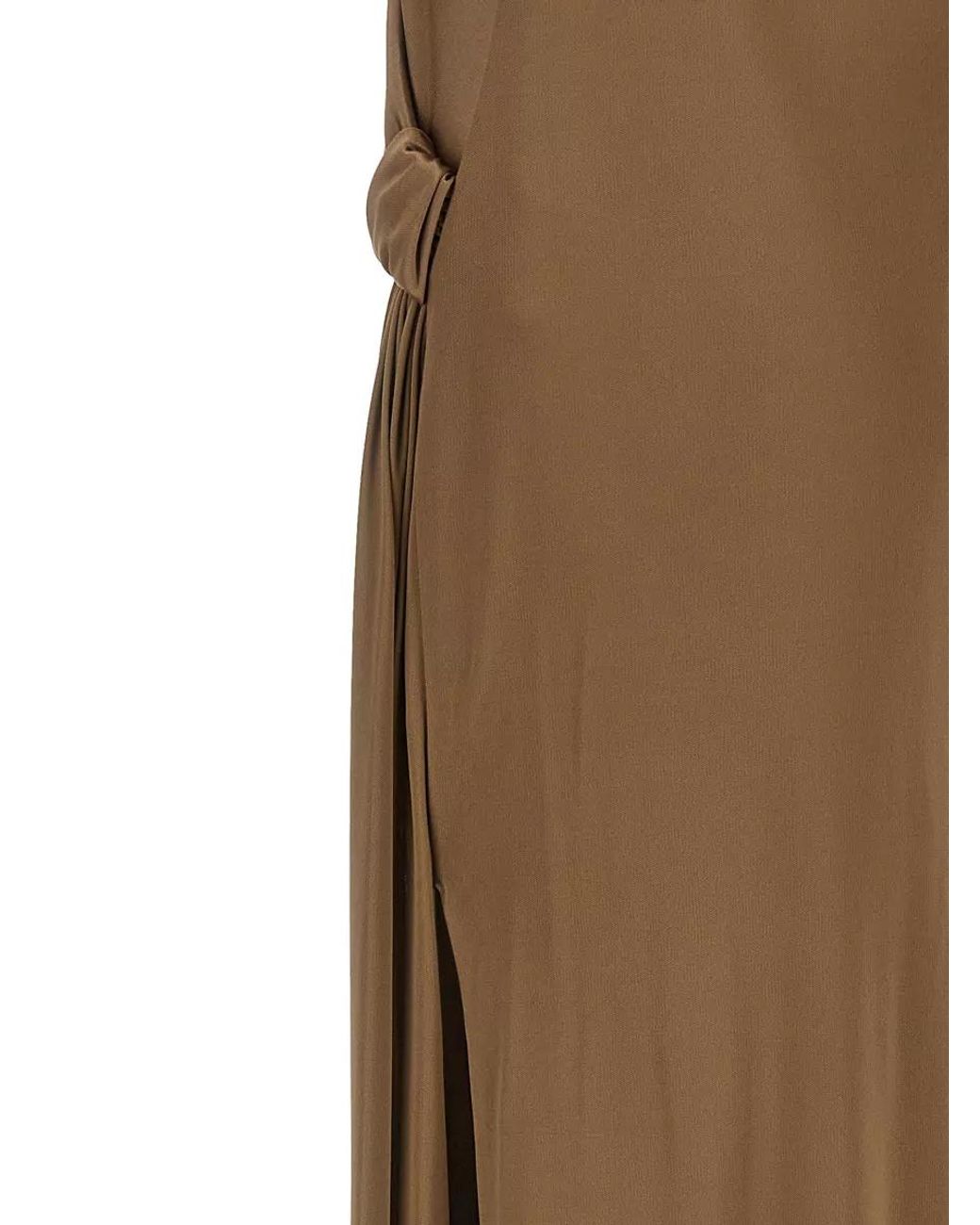 Elisabetta Franchi Natural Shiny Viscose Draped Sleeveless Maxi Dress