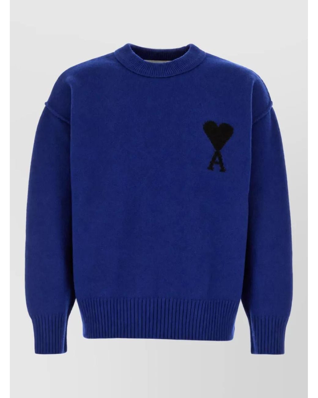 AMI Blue Ribbed Crewneck Wool Sweater for men