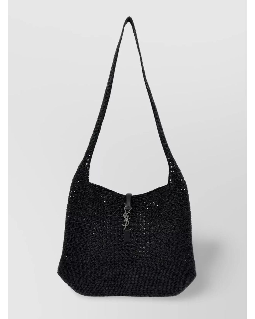 Saint Laurent Black Le 5 À 7 Medium Raffia Tote Bag