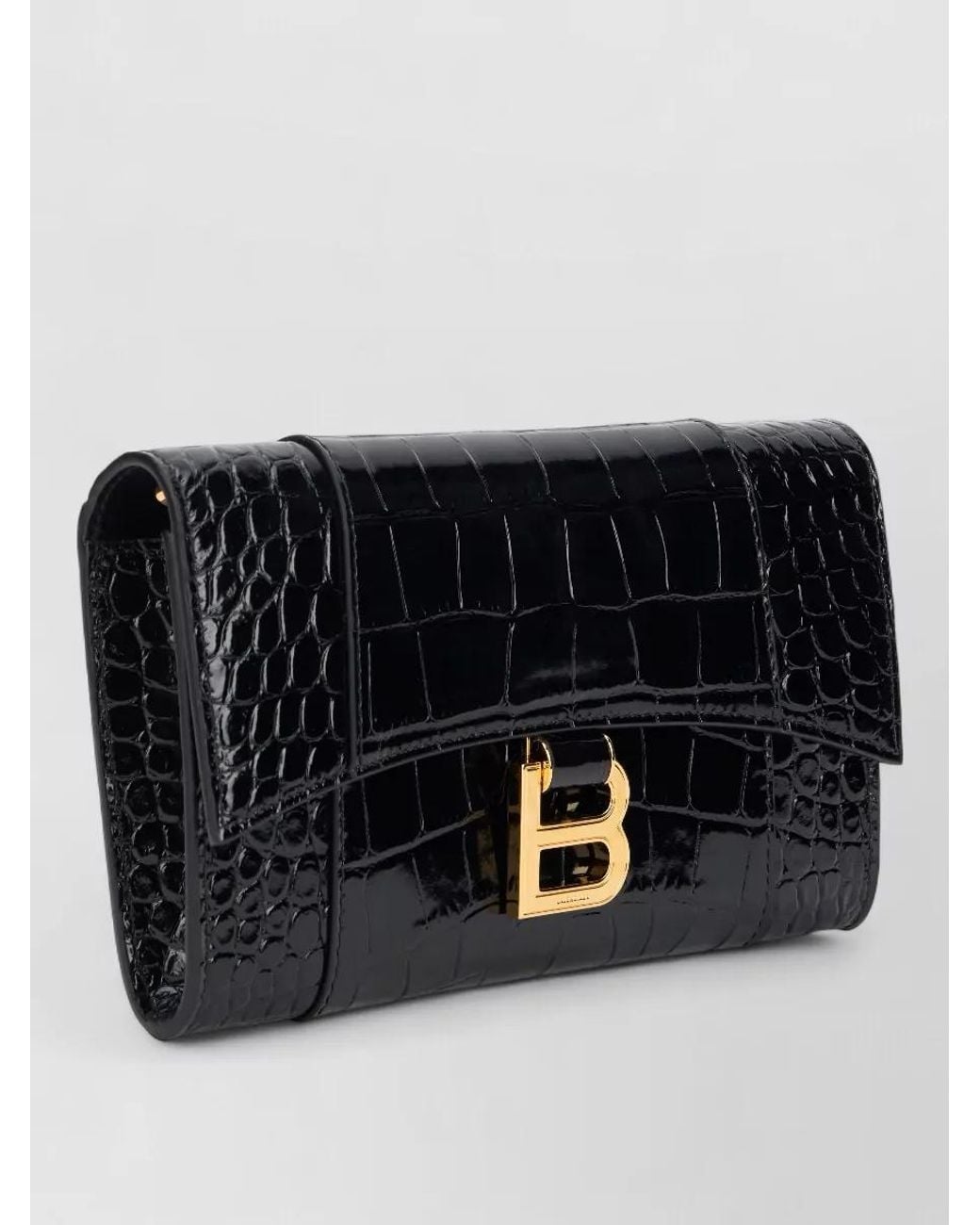 Balenciaga Black Na Leather Crocodile Effect Clutch Bag