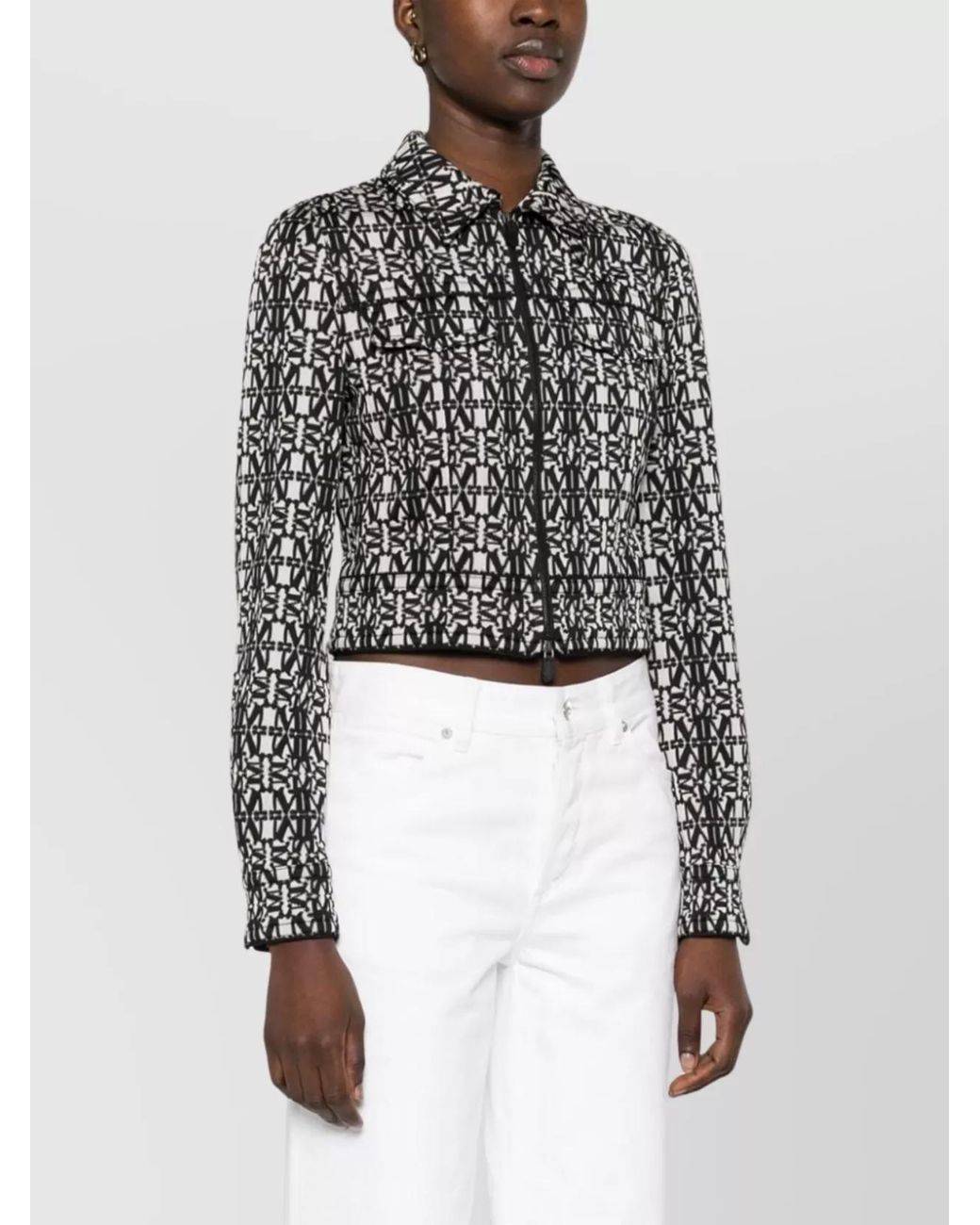 Max Mara Black Monogram-Print Cropped Jacket