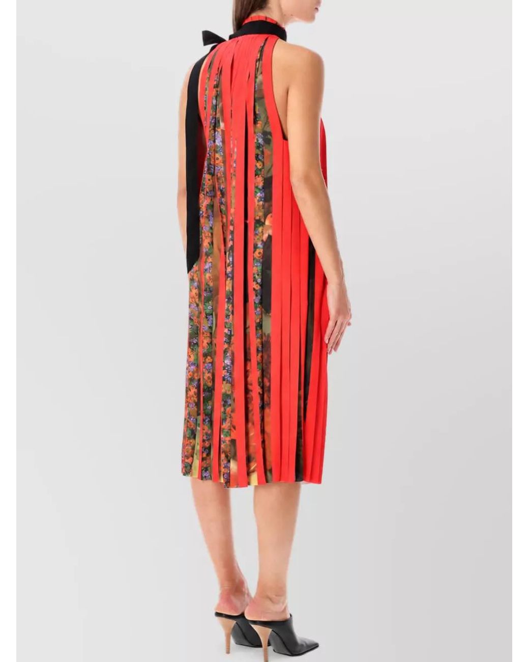 Dries Van Noten Red Pleated Fringe Midi Dress